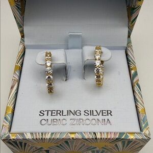 Isabella M Sterling Silver Gold Tone Cubic Zirconia Hoop Earrings Gift Box